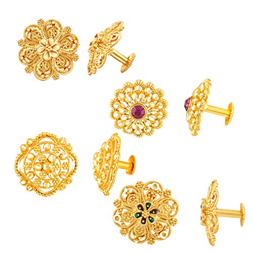 MEENAZ Earrings For Women girls Combo Set Pack Traditional Temple 1 One Gram Gold 18k Copper Brass Ruby Meenakari South Indian Screw Back Studs Tops Stud Fashion Stylish Hoop Bali Ear rings combo-M66 - Image 1