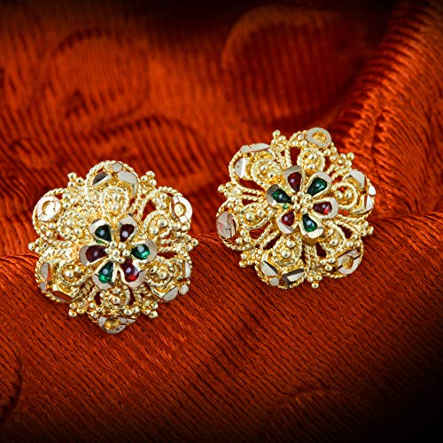 MEENAZ Earrings For Women girls Combo Set Pack Traditional Temple 1 One Gram Gold 18k Copper Brass Ruby Meenakari South Indian Screw Back Studs Tops Stud Fashion Stylish Hoop Bali Ear rings combo-M66 - Image 2