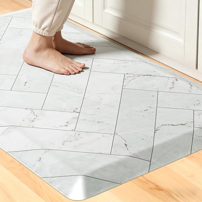 UKISS 9/10 Marble-Pattern Extra Thick Cushioned Kitchen Mat, Non-Slip Waterproof Comfort Memory Foam Standing Desk Mat, Ergonomic Anti Fatigue Floor Mat for Kitchen, Office (Teal, 20" X 32") - Image 1