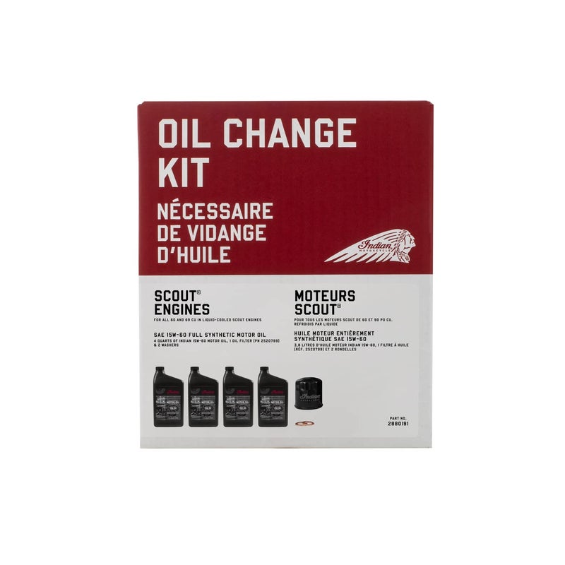 Indian Motorcycle Oil Change Kit for All 60 & 69 Cu In Liquid-Cooled Scout Engines  4 Quarts 15W-60 Full Synthetic Oil  1 Oil Filter  2 Washers  Clutch Performance  Engine Protection - 2880191 - Image 3