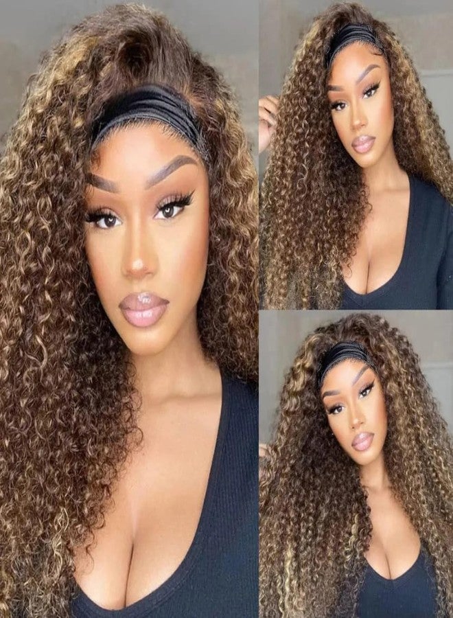 XSY Headband Wig Human Hair Highlight Ombre Curly 20 Inch Headband Wigs for Women Human Hair Glueless None Lace Front Brazilian Virgin Hair Wear Go 150% Density - Image 3