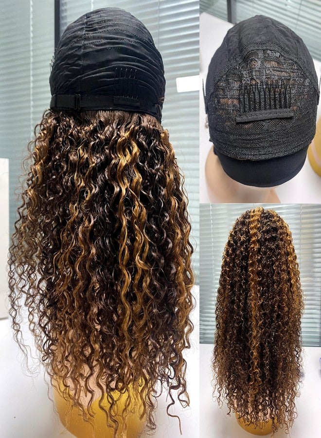 XSY Headband Wig Human Hair Highlight Ombre Curly 20 Inch Headband Wigs for Women Human Hair Glueless None Lace Front Brazilian Virgin Hair Wear Go 150% Density - Image 2