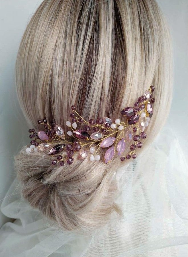 Aimimier Bridal Pink Purple Crystal Hair Vine Amethyst Marquise Opal Crystal Headband Boho Wedding Hair Accessories for Women - Image 1