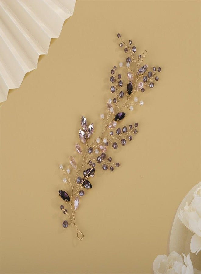 Aimimier Bridal Pink Purple Crystal Hair Vine Amethyst Marquise Opal Crystal Headband Boho Wedding Hair Accessories for Women - Image 3