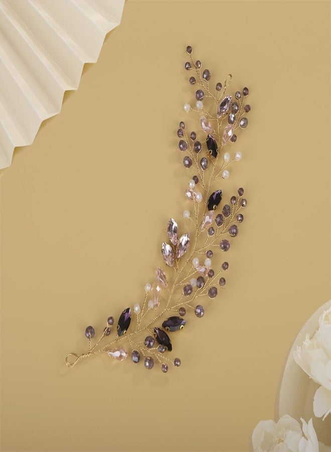 Aimimier Bridal Pink Purple Crystal Hair Vine Amethyst Marquise Opal Crystal Headband Boho Wedding Hair Accessories for Women - Image 2