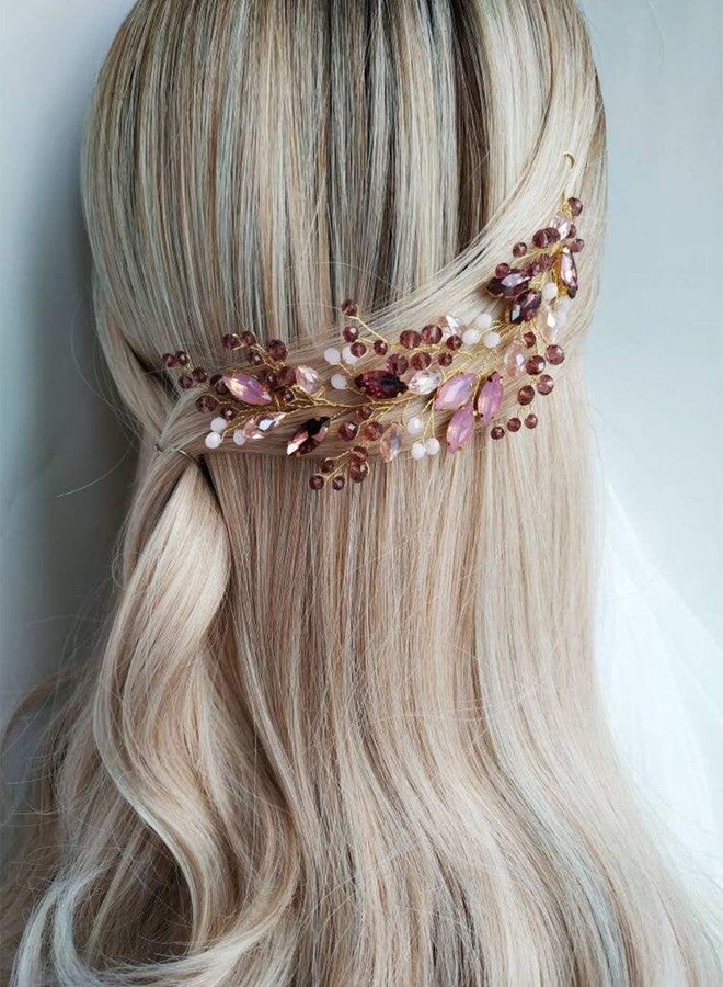 Aimimier Bridal Pink Purple Crystal Hair Vine Amethyst Marquise Opal Crystal Headband Boho Wedding Hair Accessories for Women - Image 5