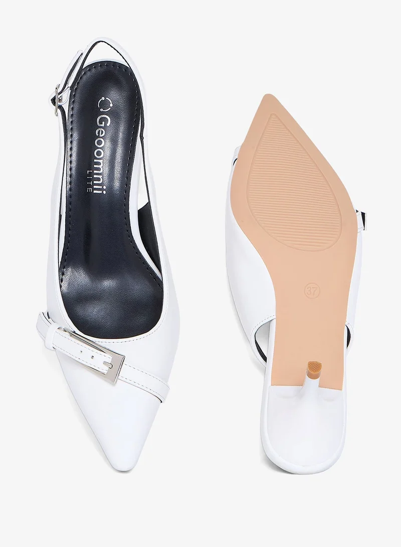 Geoomnii WHITE Geoomnii Mid Heel Mules for Women – Stylish Backless Slip-On Heels for Office, Party & Everyday Wear for Women | Best Price UAE