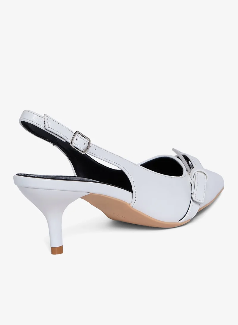 Geoomnii WHITE Geoomnii Mid Heel Mules for Women – Stylish Backless Slip-On Heels for Office, Party & Everyday Wear for Women | Best Price UAE