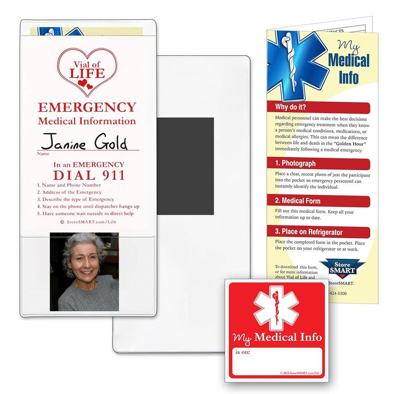 SMART+ STORE - Vial of Life Medical Info Pocket - Magnetic Back - 5-Pack - for Refrigerator, Locker, Filing cabinets - VHTSM-5 - Image 1