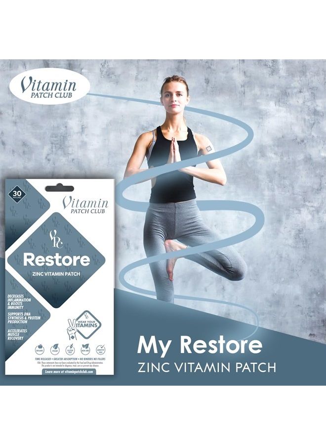 Restore Zinc Patch, Topical Patches Containing Restorative Ingredients to Reduce Inflammation, Improve Immunity, Promote Muscle Recovery, & Supports Cell Growth (30 Patches)