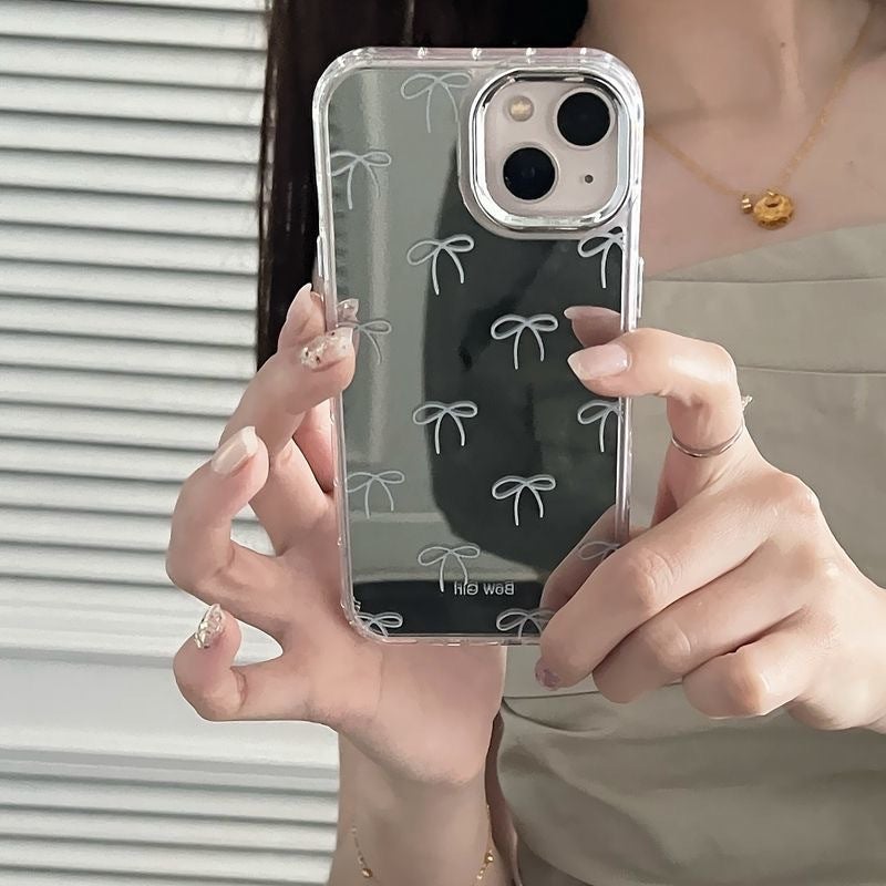 Bowknot Simple Apple 15 Phone Case iPhone 14 Mirror 13Promax Women''s Model 12/11/16 Mirror 17 - Image 3
