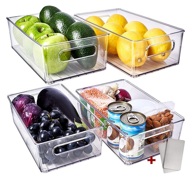 صناديق تنظيم الثلاجة [مجموعة من 4] حاويات تخزين الثلاجة حاويات تخزين الثلاجة الشفافة بمقابض منظمات مخزن المطبخ والتخزين منظم الثلاجة تخزين المخزن - Image 1