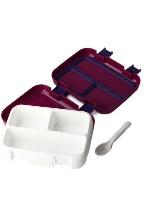 Three-Compartment Bento Lunch Box Fast Food Box Set Insulated Carrying Box-Purple