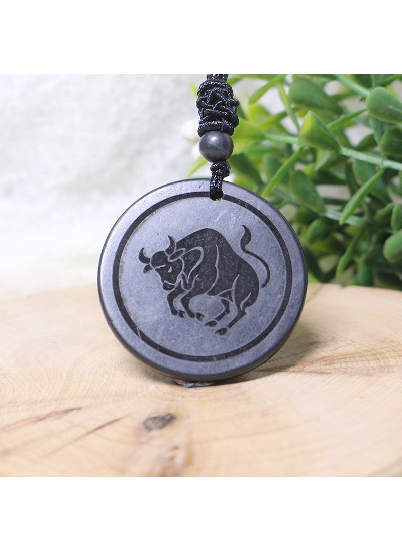 Handcrafted Shungite Zodiac Pendants, Vintage-Style Taurus