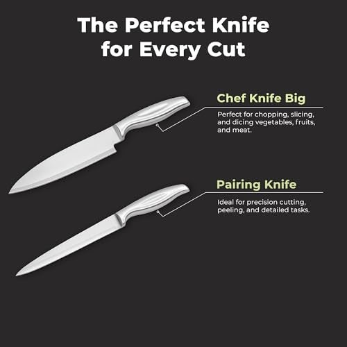 SOLARA Premium Stainless Steel 2 Pcs Kitchen Knife Set, Meat Knifes, Professional Chef Knife and paring Knife for Home Kitchen, Cooking, Cutting Knives - Image 2