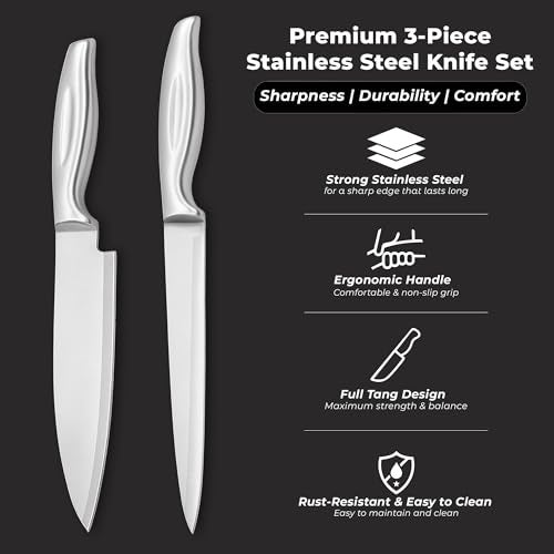 SOLARA Premium Stainless Steel 2 Pcs Kitchen Knife Set, Meat Knifes, Professional Chef Knife and paring Knife for Home Kitchen, Cooking, Cutting Knives - Image 3
