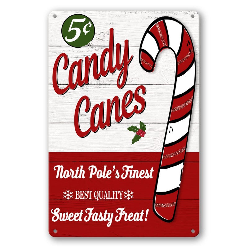sebiuo Christmas Tin Sign Candy Cane Wall Decor Vintage Christmas Metal Signs Candy Canes Decorations Wall Sign Christmas Room Decor Gifts 8x12 Inch - Image 1