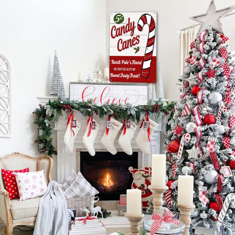 sebiuo Christmas Tin Sign Candy Cane Wall Decor Vintage Christmas Metal Signs Candy Canes Decorations Wall Sign Christmas Room Decor Gifts 8x12 Inch - Image 2