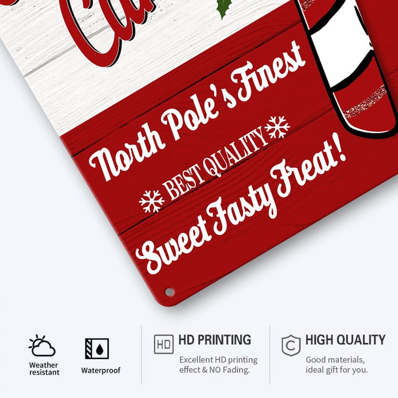 sebiuo Christmas Tin Sign Candy Cane Wall Decor Vintage Christmas Metal Signs Candy Canes Decorations Wall Sign Christmas Room Decor Gifts 8x12 Inch - Image 3
