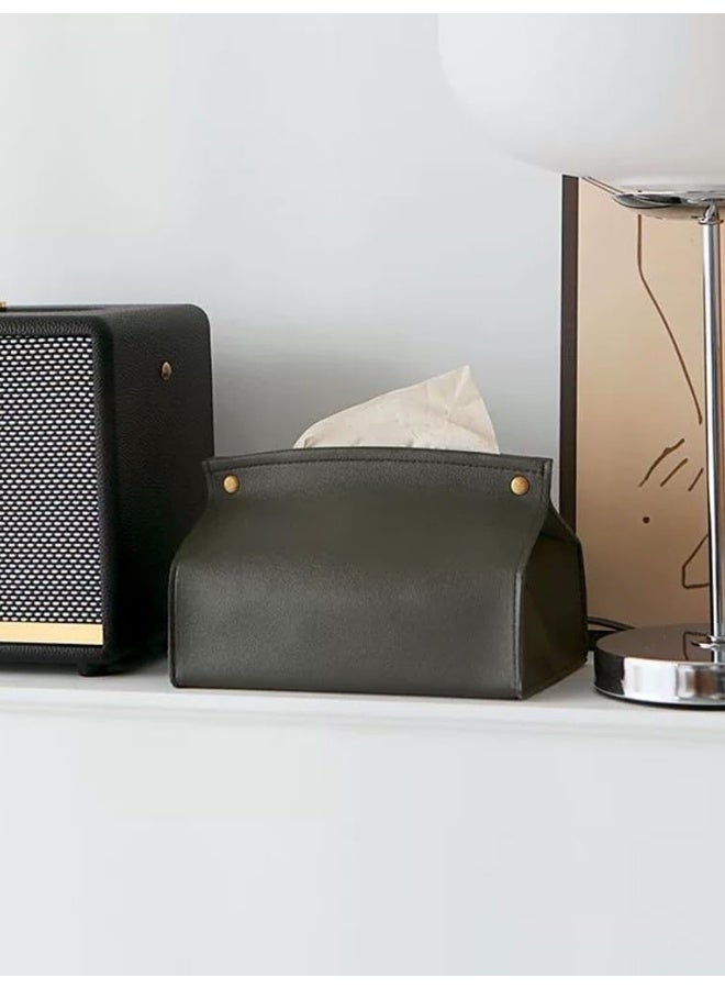 Tissue Box Cover, Refined Modern PU Leather Tissue Box Holder Rectangular Tissue Box Covers for Kleenex, Napkin, Tissue Holder for Bathroom Car Home Office (Black) - Image 2