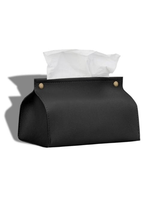 Tissue Box Cover, Refined Modern PU Leather Tissue Box Holder Rectangular Tissue Box Covers for Kleenex, Napkin, Tissue Holder for Bathroom Car Home Office (Black)