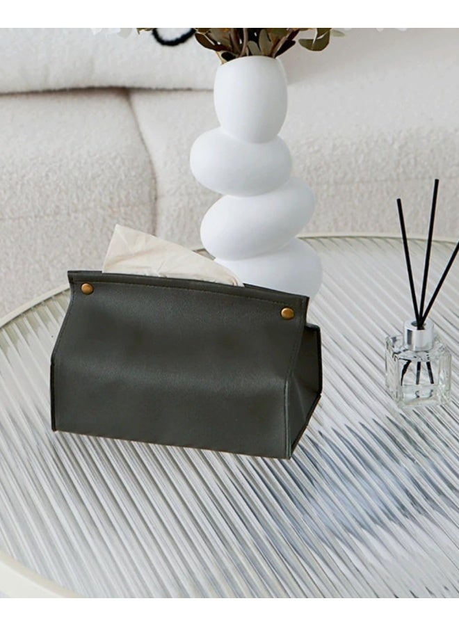 Tissue Box Cover, Refined Modern PU Leather Tissue Box Holder Rectangular Tissue Box Covers for Kleenex, Napkin, Tissue Holder for Bathroom Car Home Office (Black) - Image 4