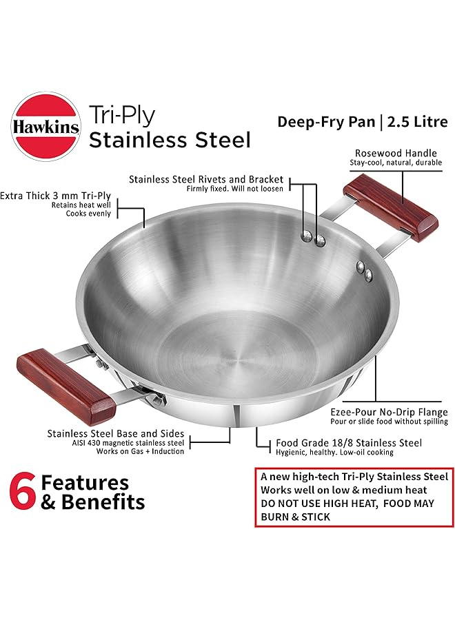 هوكينز مقلاة عميقة ثلاثية الطبقات من الفولاذ المقاوم للصدأ متوافقة مع الحث، سعة 2.5 لتر، قطر 26 سم، سمك 3 مم، لون فضي (SSD25) - Image 3