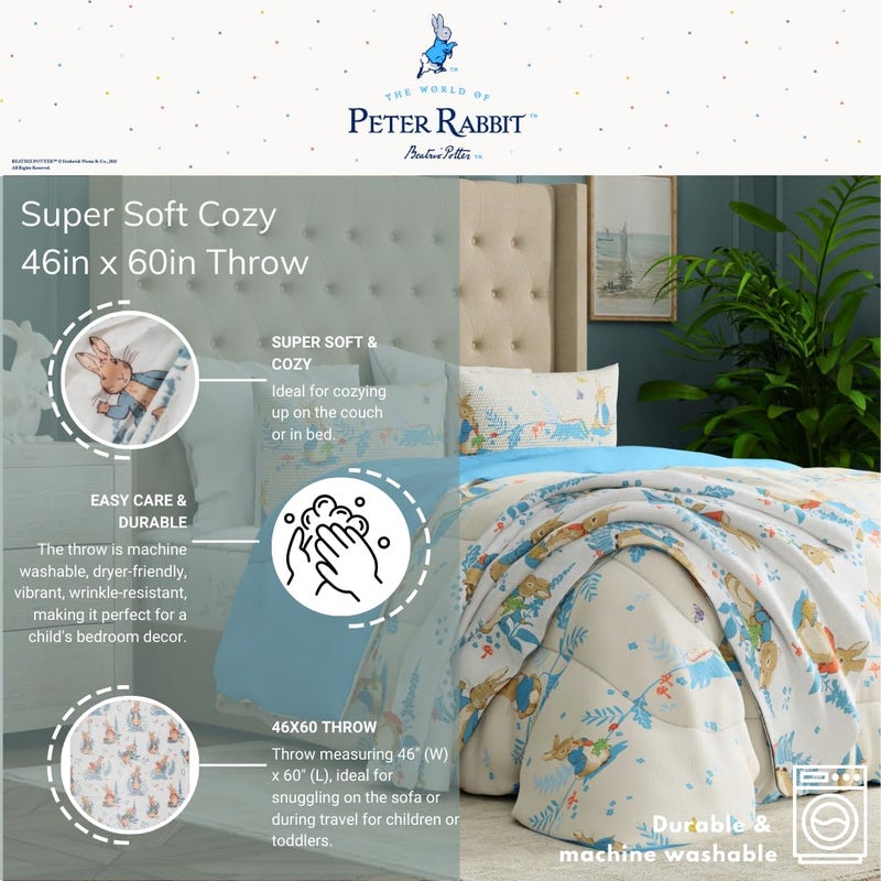 Franco Franco Peter Rabbit Book Easter Kids Bedding Super Soft Cozy Throw  46 in x 60 in  (Officially Licensed Product)  - Image 2