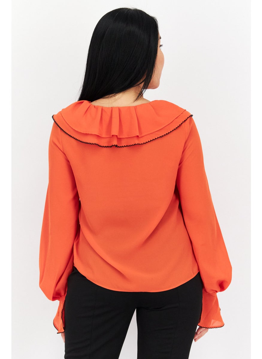 Women Frill Collar Long Sleeves Plain Shirt, Orange - pzsku/Z6157A710E014AB02E48CZ/45/_/1739715397/d22267cc-de0a-4238-9980-5c77b85aa20d