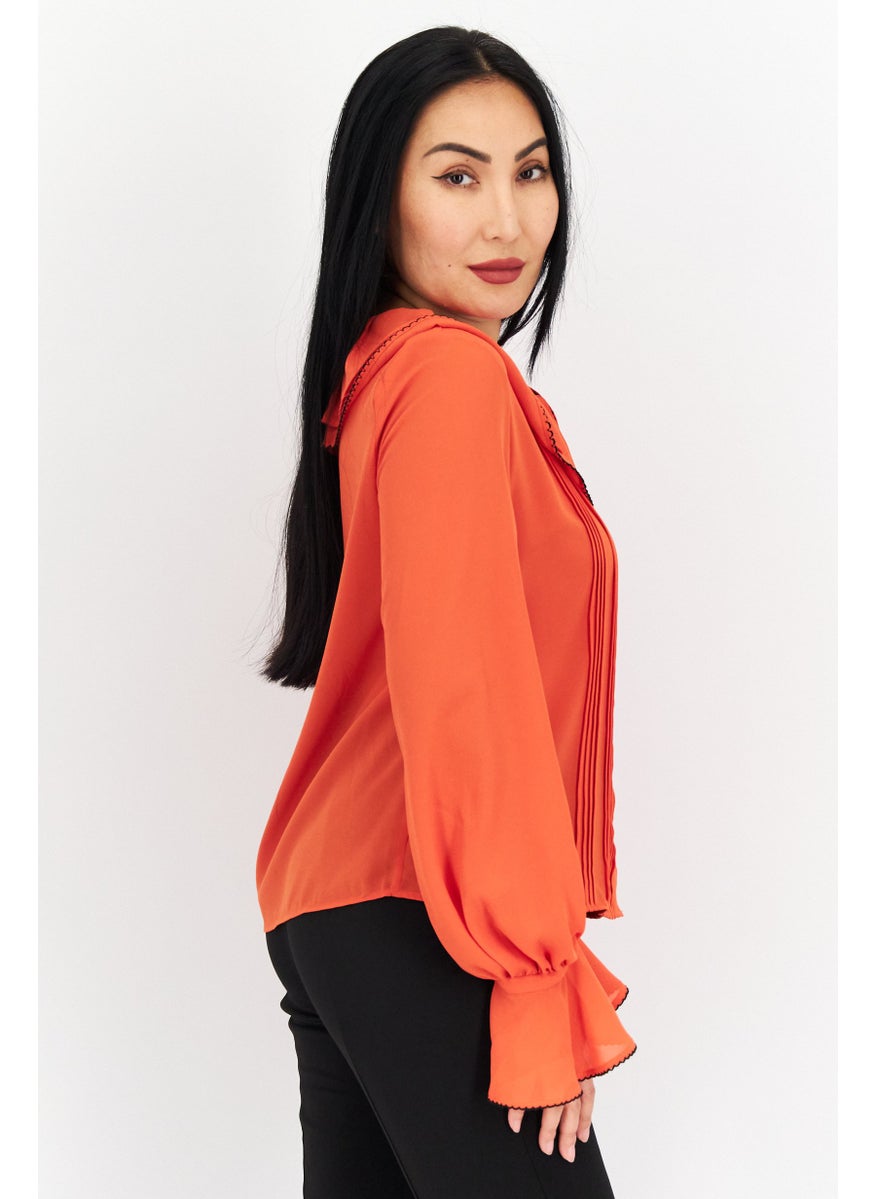 Women Frill Collar Long Sleeves Plain Shirt, Orange - pzsku/Z6157A710E014AB02E48CZ/45/_/1739715398/73e40c48-a01d-4873-bff4-71f06d591a8c