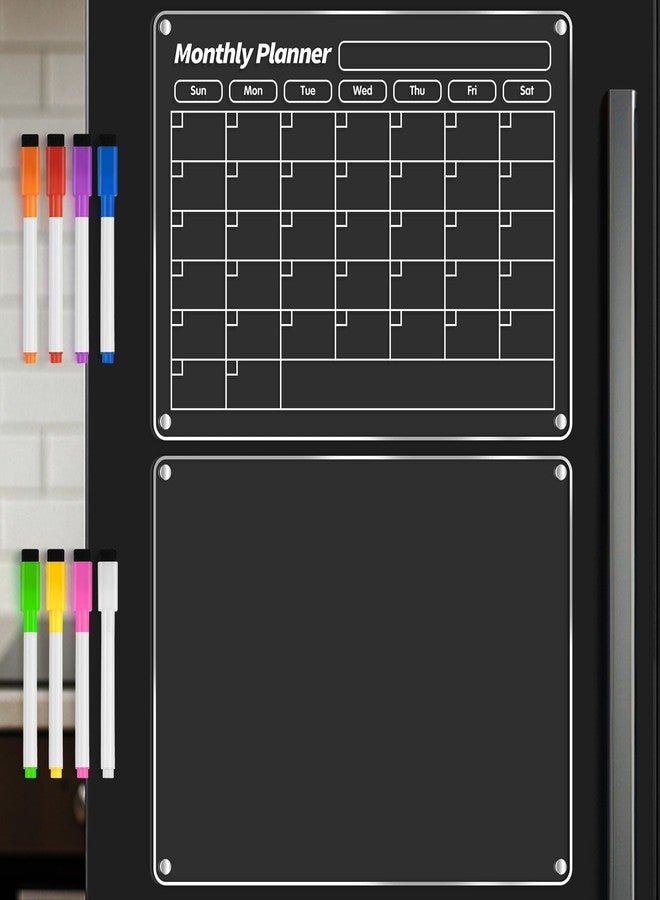 FINDMAG Acrylic Magnetic Dry Erase Board Calendar for Refrigerator, Magnetic Whiteboard for Fridge, 16"x12" Monthly Magnet Calendar for Refrigerator with 8 Colorful Highlight Markers - Image 1
