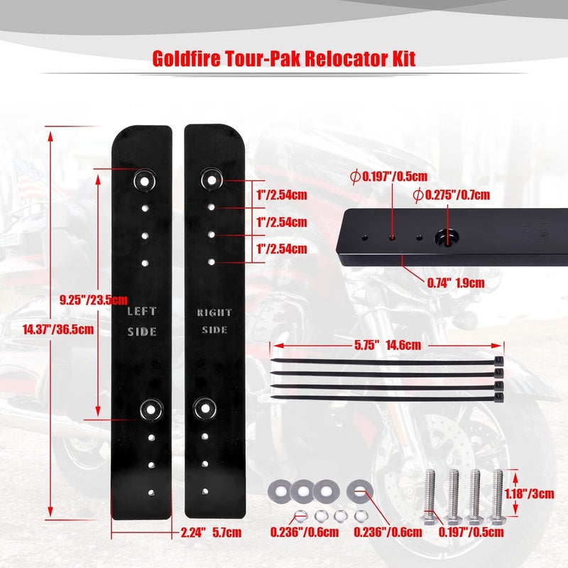 Goldfire Motorcycle Tour-Pak Relocator Kit Mount Plate Rack Adjustable 1"-3" for Harley Touring Models 2014-2021 - Image 2