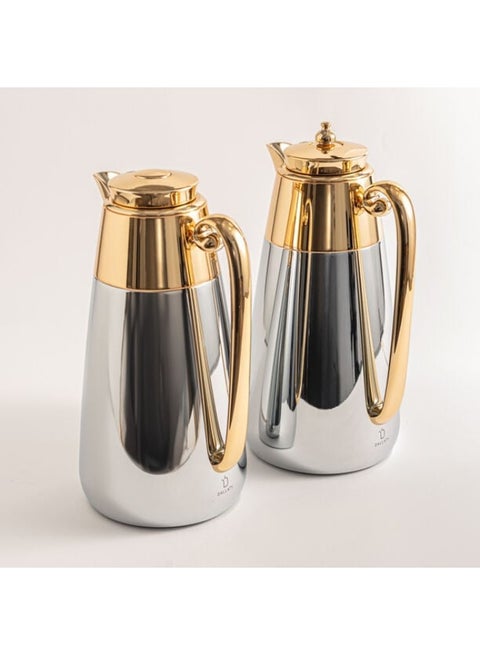 Set Of 2 Steel Vacuum Flask Chrome & Gold 1L