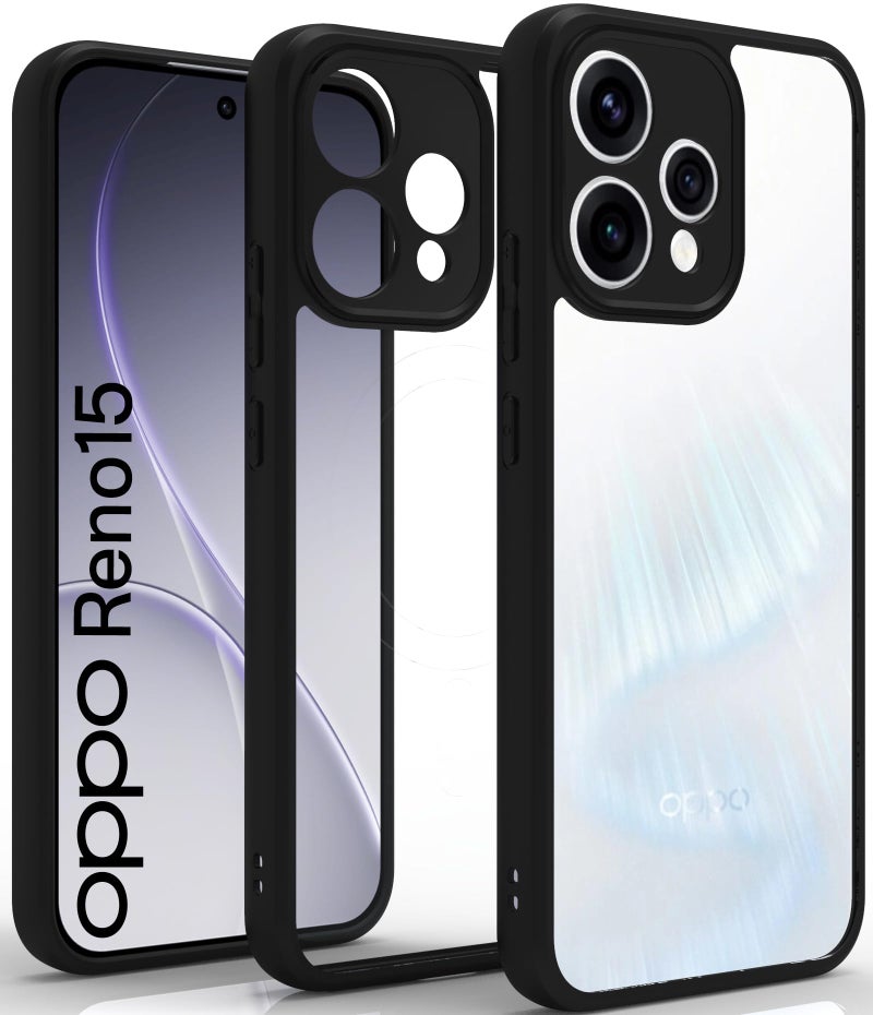 RIGGEAR Shockproof Sleek Hybrid Armor Back Cover Case for Oppo Reno15, Reno 15 5G (Clear PC + Black TPU Bumper) - Image 1