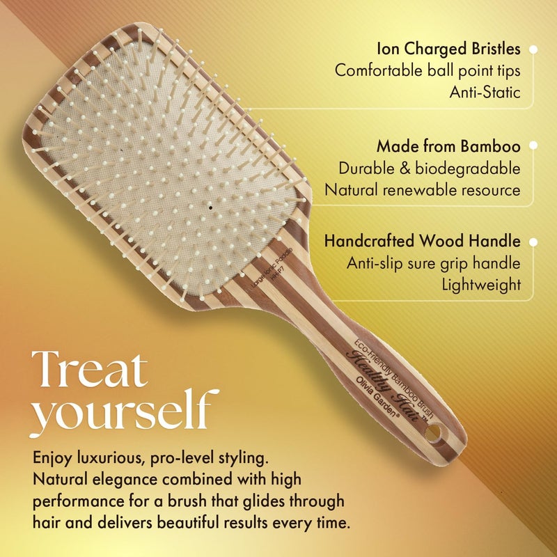 Olivia Garden Healthy Hair Eco-Friendly Bamboo Ionic Paddle Hair Brush - Large - Image 3