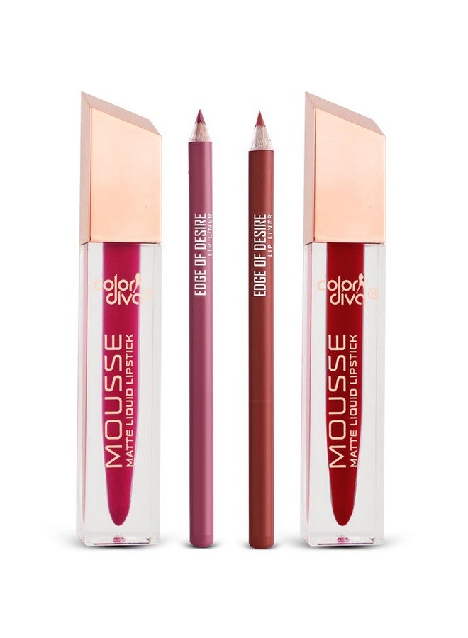 adbeni Matte Liquid Lipstick & Lipliner Combo Pack | Long Lasting & Waterproof | Precision Definition | Transfer Resistance & Distinctive Look (Fiery Queen, Mermaid) - Image 1