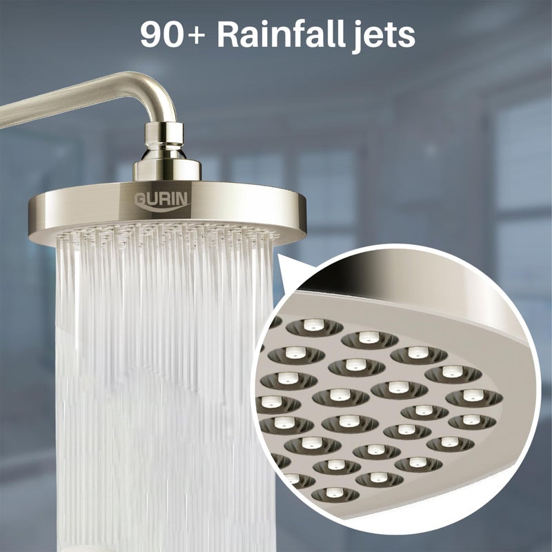 Gurin Shower Head High Pressure Rain  Luxury Bathroom Showerhead With Brushed Nickel Plated Finish  Adjustable Angles  Anti-Clogging Silicone Nozzles - Image 3