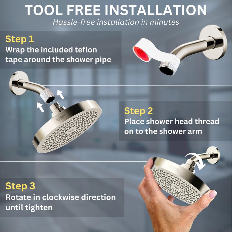 Gurin Shower Head High Pressure Rain  Luxury Bathroom Showerhead With Brushed Nickel Plated Finish  Adjustable Angles  Anti-Clogging Silicone Nozzles - Image 4