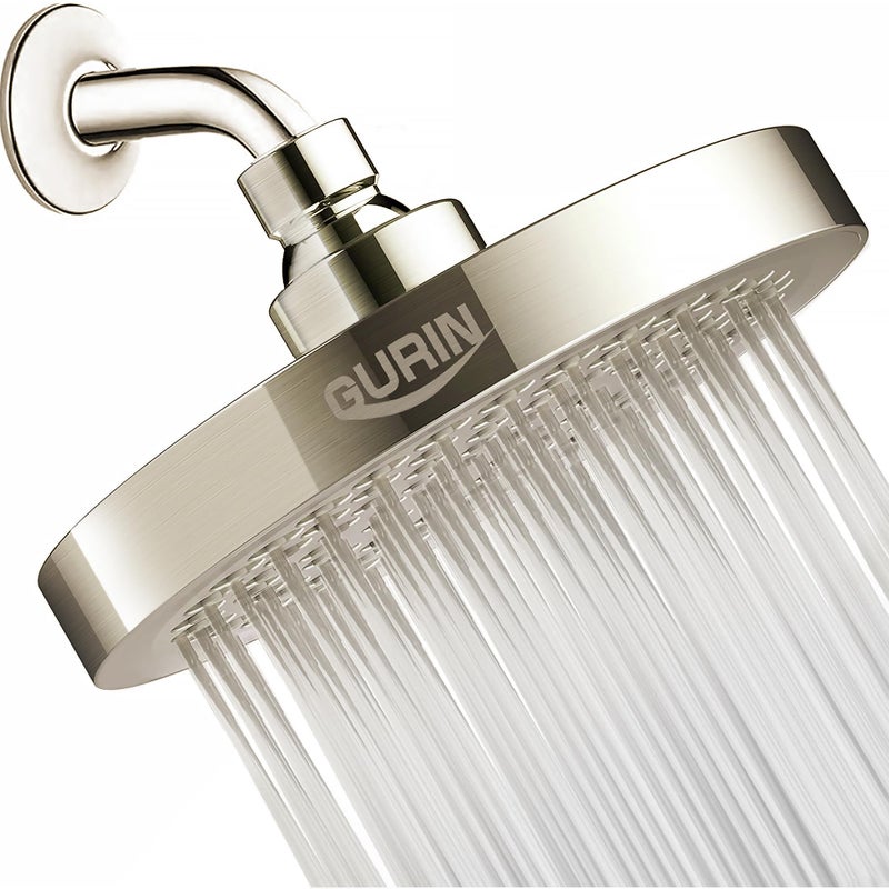 Gurin Shower Head High Pressure Rain  Luxury Bathroom Showerhead With Brushed Nickel Plated Finish  Adjustable Angles  Anti-Clogging Silicone Nozzles - Image 1