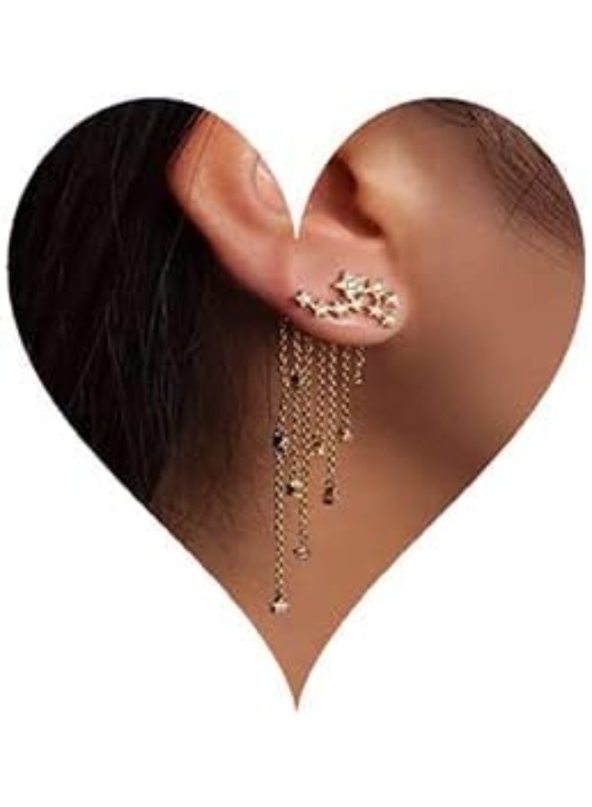 Denifery Shining Stars Tassel Earrings Hanging Exquisite Earrings, for Women (Gold) - Image 1