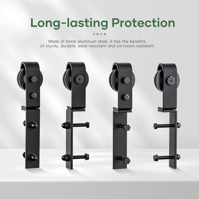 ROYMELO 28" Bifold Sliding Barn Door Hardware Track Kit,Side Mounted Black J Shape Roller,Smoothly and Quietly,Assembly Easy,Fit Double 12" Bi-Folding Doors (Door Not Included) - Image 4
