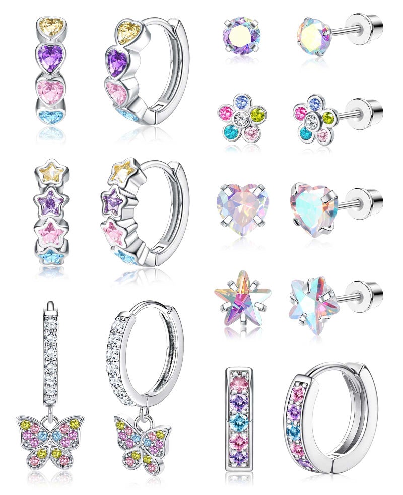 Jstyle Hypoallergenic Earrings for Girls Women Surgical Stainless Steel Hoop Earring for Sensitive Ears Screw Back Stud Earring Set Cute Teen Girls Toddler Kids Earrings Multicolored Tone - Image 1