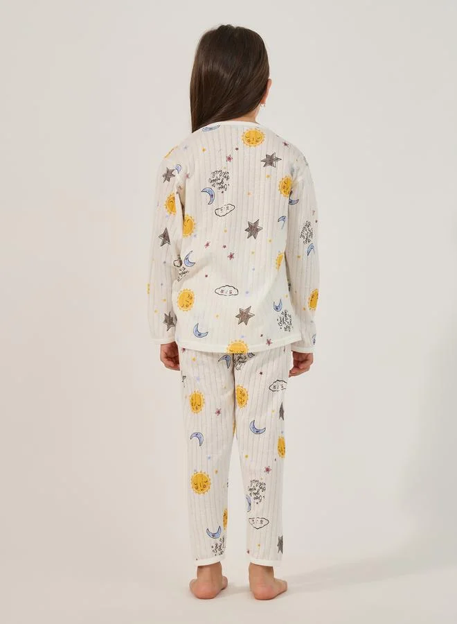 Styli All-Over Print Round Neck T-Shirt and Pyjama Set