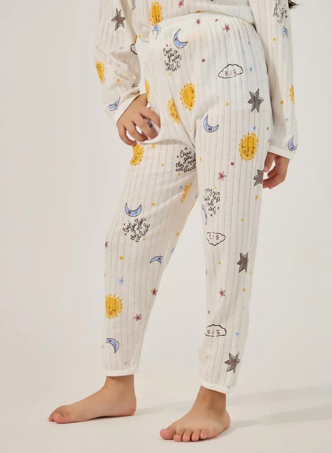 Styli All-Over Print Round Neck T-Shirt and Pyjama Set