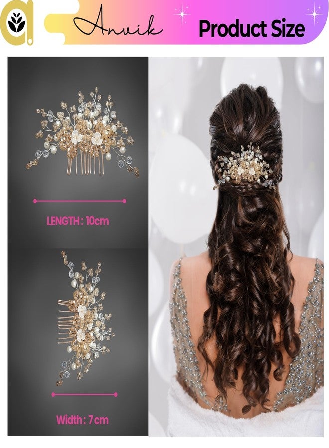 ANVIK Pearl And Crystal Fancy Hair Clip/Side Pin/Comb Pin/Juda Pin/Crystal Bun Pin For Women And Girls Bride Hair Styling Wedding Hair Accessories For Women Flower Hair Accessory - Image 3