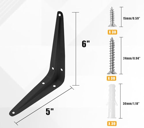 Verkelly 10 Pcs Shelf Brackets 5 x 6 Inch Black Heavy Duty Metal Wall Corner Angle Shelving for Wall Hanging Shelves with Wall Anchors and ScrewsBlack - Image 3
