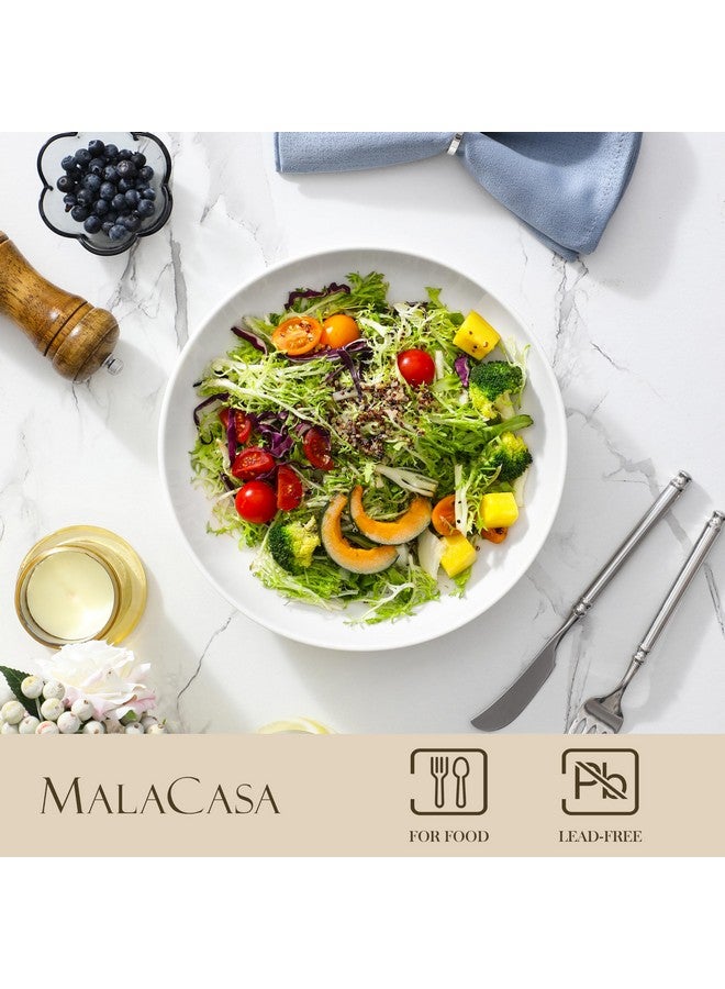 MALACASA 10" Large Pasta Bowls, 56 OZ White Salad Bowls Soup Bowls, Porcelain Serving Bowls Set of 4, Large Kitchen Bowl Plates Pasta Plates, Microwave & Dishwasher Safe, Series REGULAR - Image 3