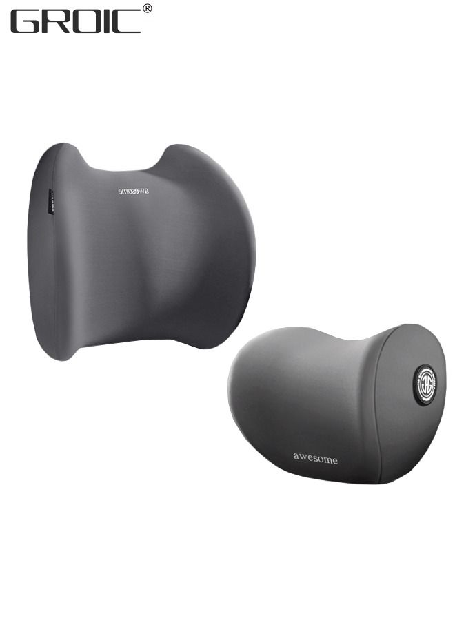 GROIC Lumbar Support Pillow and Car Headrest Neck Pillow Set,Car Back Cushion Lumbar Support and Car Neck Pillow Kit,Memory Foam Ergonomic Seat Cushion with Adjustable Strap Automotive Interior - Image 1