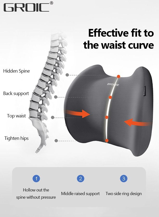 GROIC Lumbar Support Pillow and Car Headrest Neck Pillow Set,Car Back Cushion Lumbar Support and Car Neck Pillow Kit,Memory Foam Ergonomic Seat Cushion with Adjustable Strap Automotive Interior - Image 3