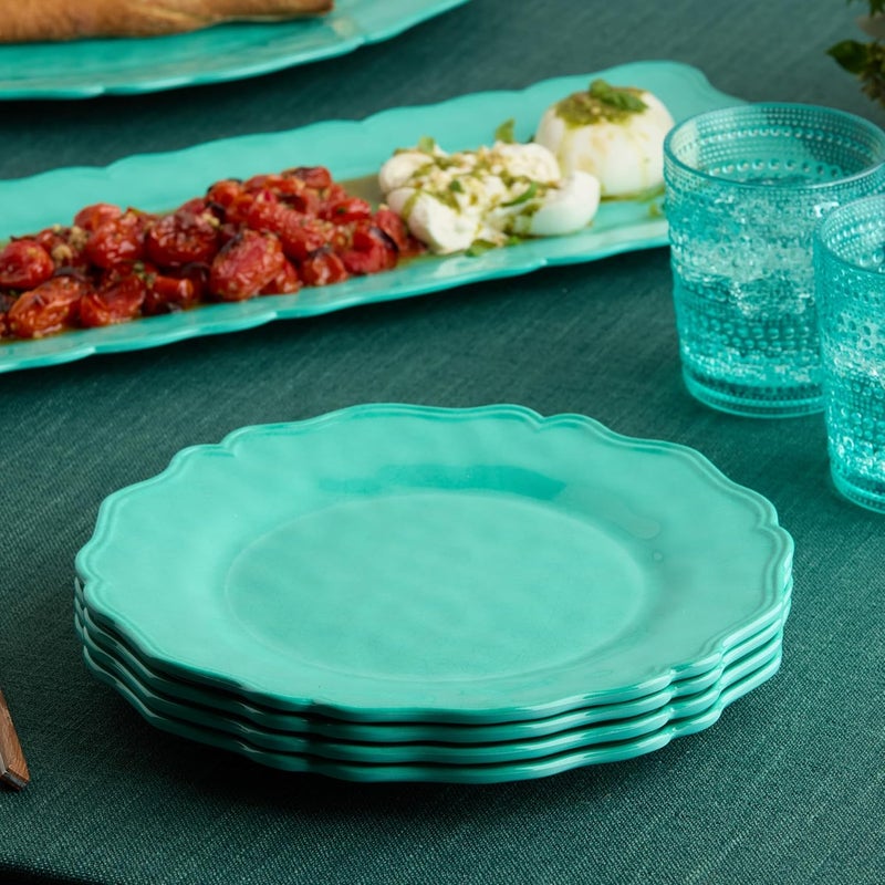 Certified International Isabella Teal 12Piece Melamine Dinnerware Set for 4  Vibrant Crackle Glaze Plates  Bowls with Scalloped Edges Durable Lightweight Dishwasher Safe for Everyday and Outdoor Dining - Image 3